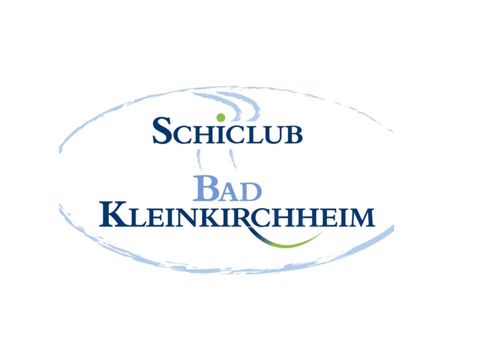 Logo des „Schiclub Bad Kleinkirchheim“ mit blauem Schriftzug und einem Skispur-Design. Das Design vermittelt ein Gefühl von Bewegung und Begeisterung für den Wintersport.